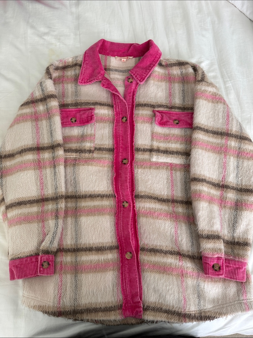 Mazik Pink Trim Plaid Button-Down Shacket